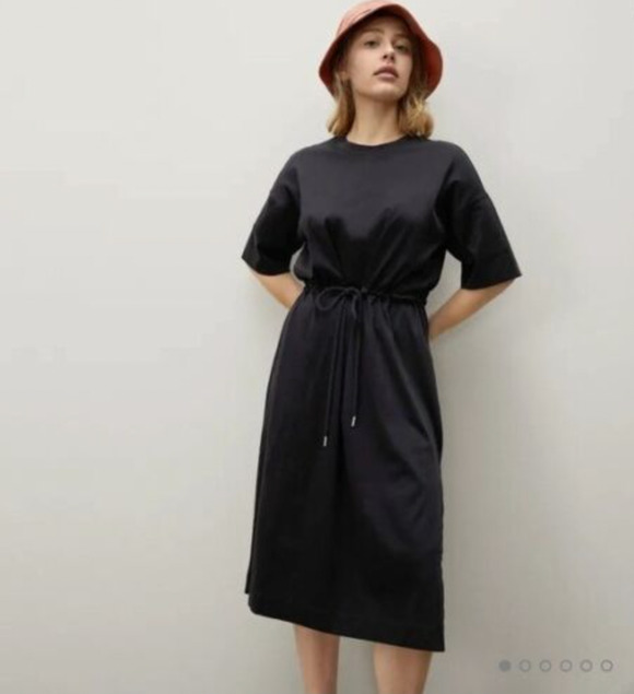 Everlane Dresses & Skirts - Everlane Womens The Luxe Cotton Tee Dress XXS Black Short Sleeve Tie Front NWT